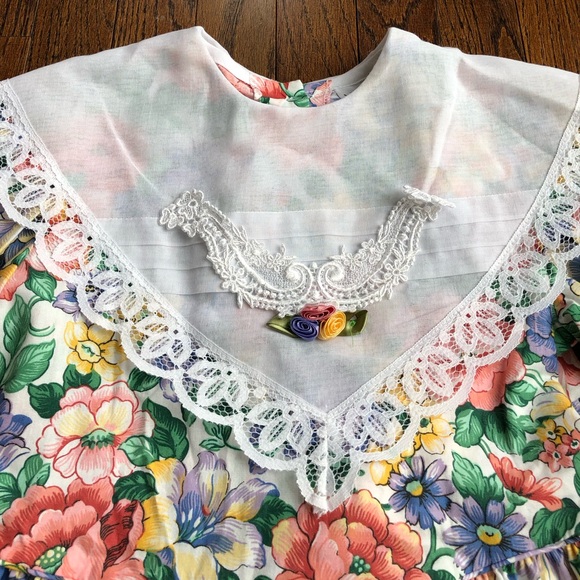 Youngland Vintage Girls 8 A-Line Floral Short-Sleeve Midi Dress w/Bow & Collar - Picture 4 of 12